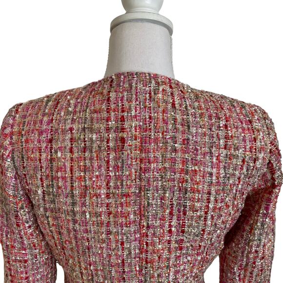 Tahari Arthur S. Levine Jacket Women's Size 2 Pink Multi Boucle Ribbon Fringed - Picture 6 of 11